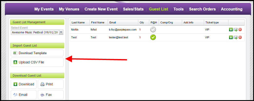 Purplepass import feature for guest list