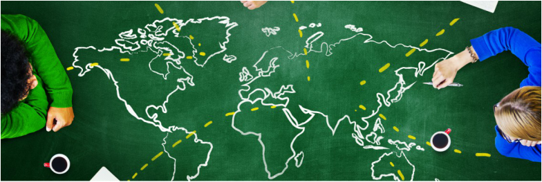 two students and a map in between