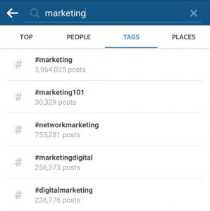 searching on Instagram using tags