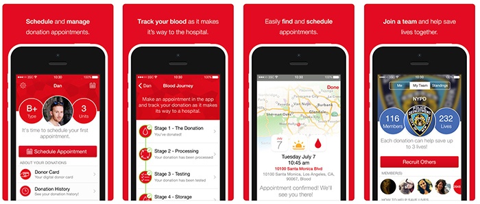 four mobile phones using Red Cross app