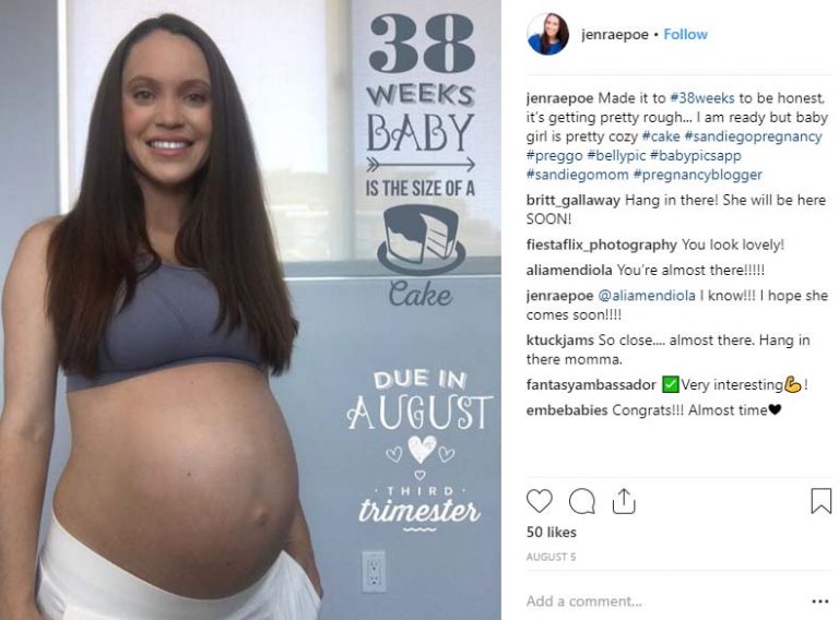 jennifer rae poe and her instagram post for 38 weeks baby