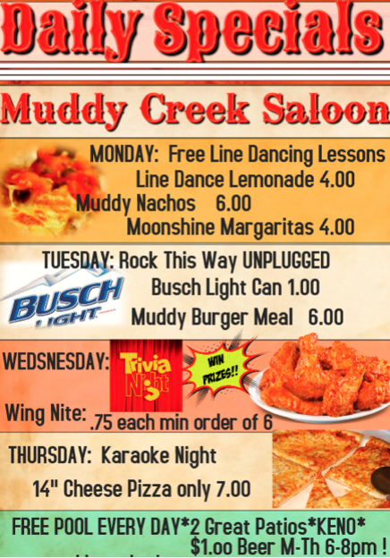 Muddy Creek Salon daily specials