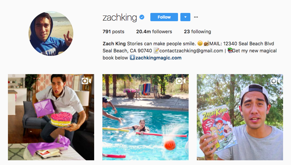 zach king instagram profile