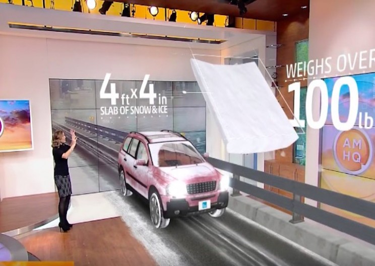 woman raised her hand and a car in augmented reality demo
