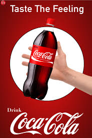 a coca cola advertisement with text in red background