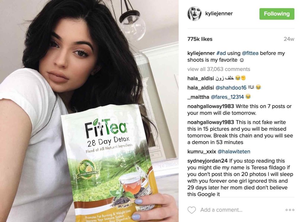 an Instagram influencer advertising a brand