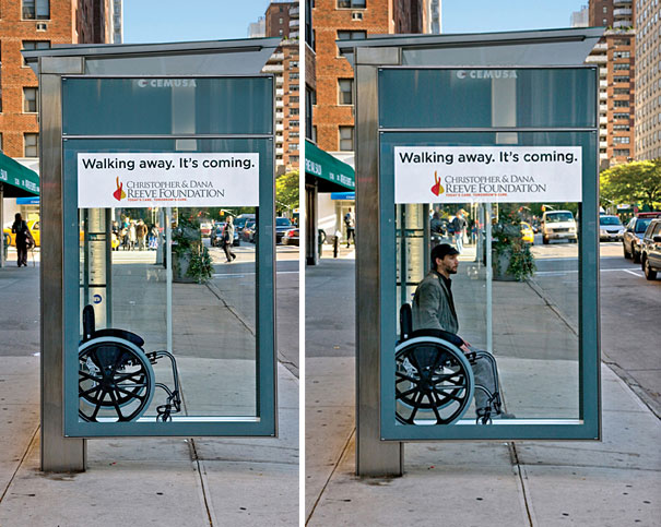 Security Glass on the bus stop for PWD and a wheelchair for an ad.