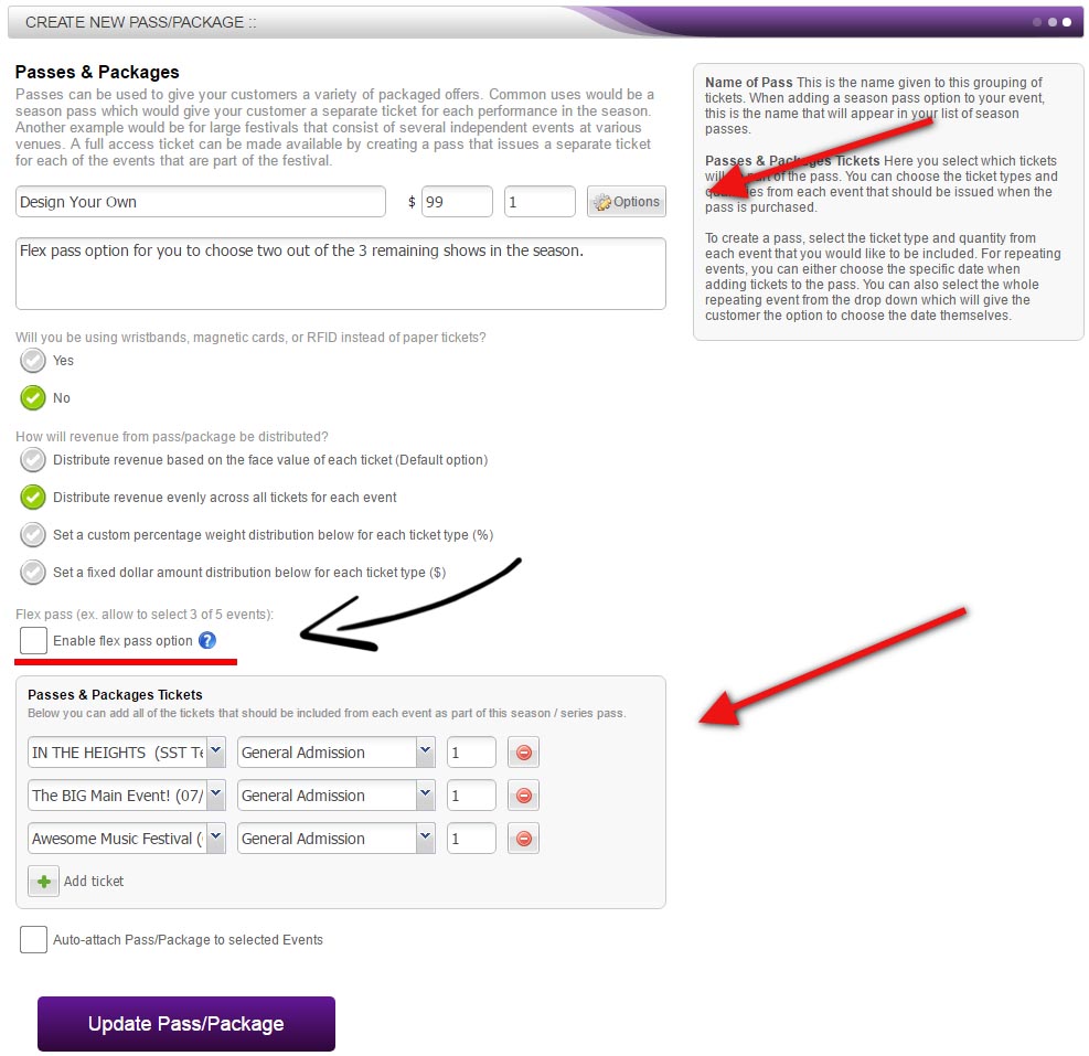 purplepass create new passes and packages