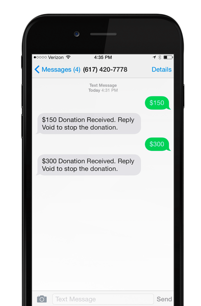 an iphone mobile phone with a text message giving cash donation