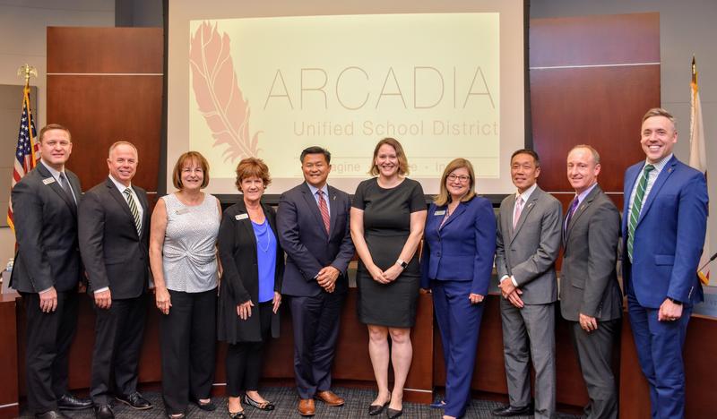 Arcadia Unified School District management posing for a photo