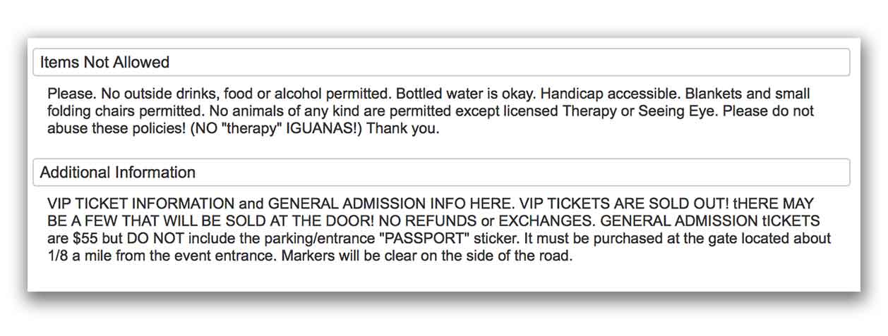 Terms for sale Season and Single Tickets