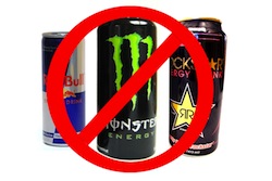 energy drinks behind a red no symbol sign