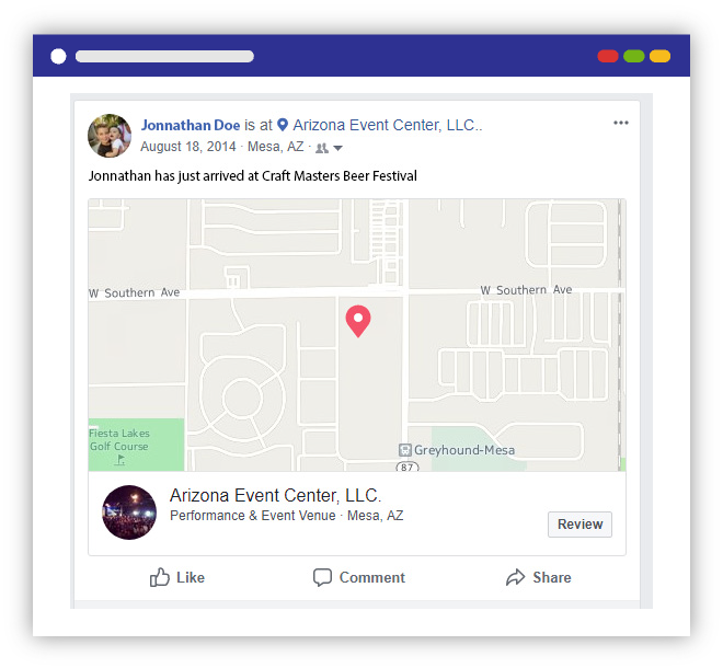 facebook post with event location