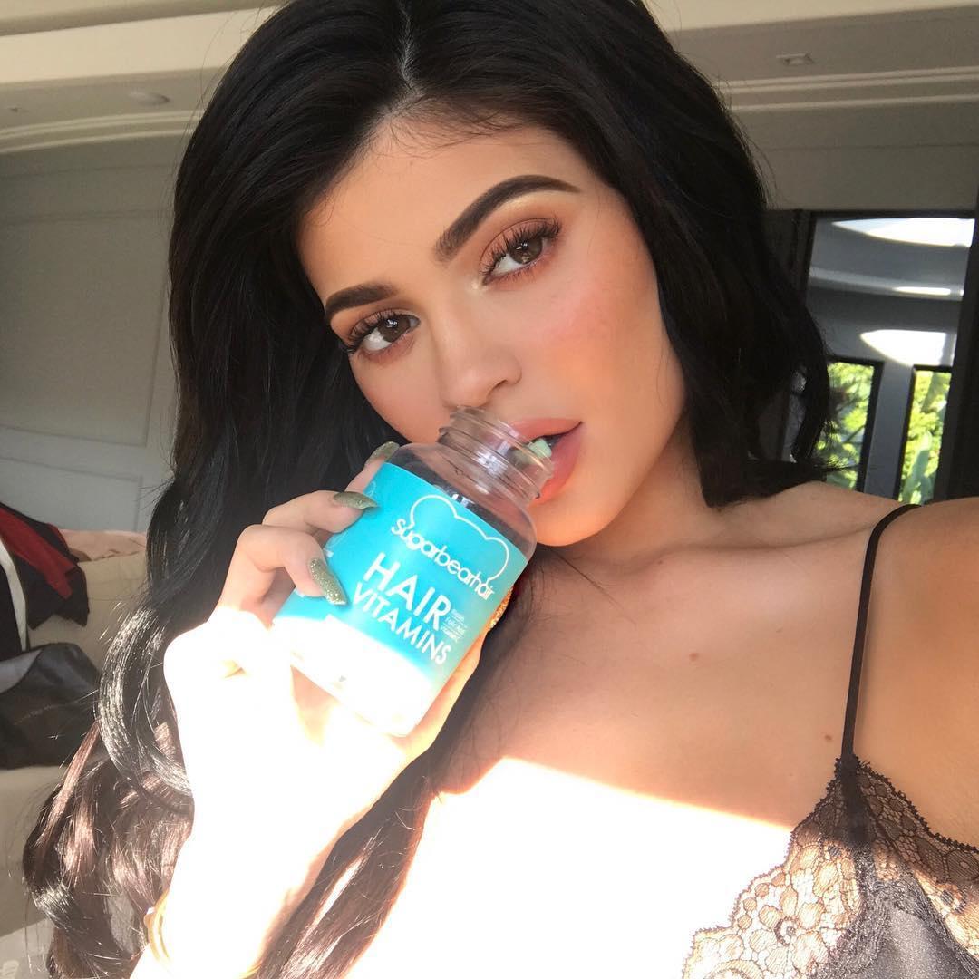 a photo of kylie jenner promoting hair vitamins