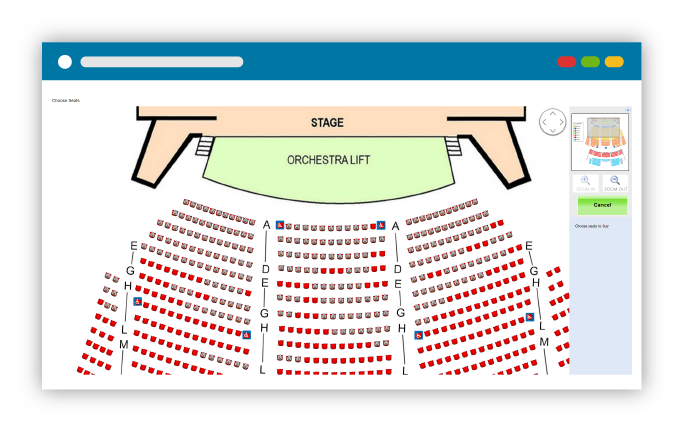 a map of on indoor theater showing seating chart