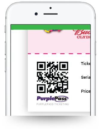 a mobile phone showing Purplepass digital ticket