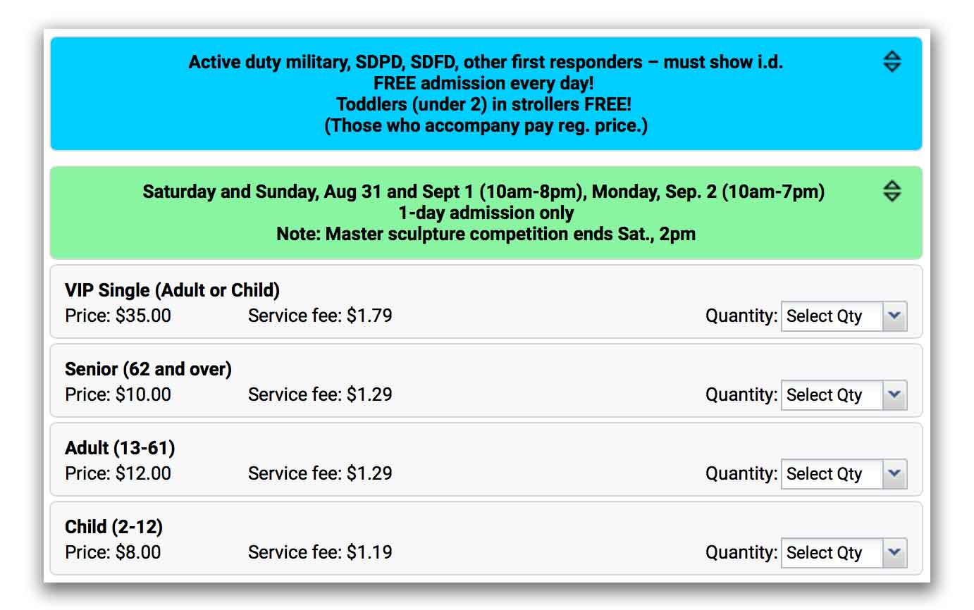 a sample ticketing options