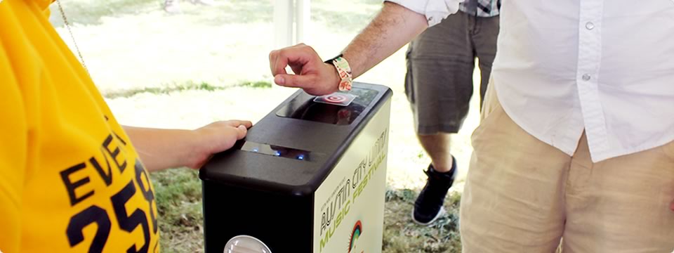 man with rfid ticket wristband on his right hand