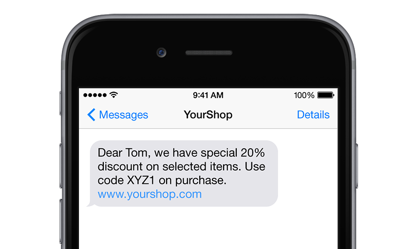 iphone device with sms message discount example from YourShop