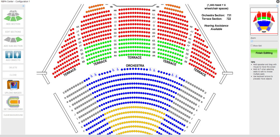 assigned seating map in different color codes to be used for the event