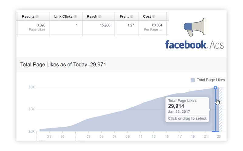 graph of total page likes of facebook ads