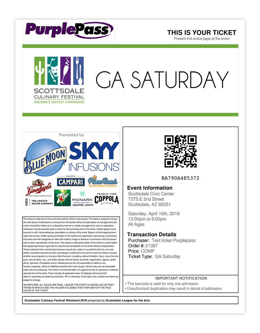 Purplepass GA Saturday print at home digital ticket