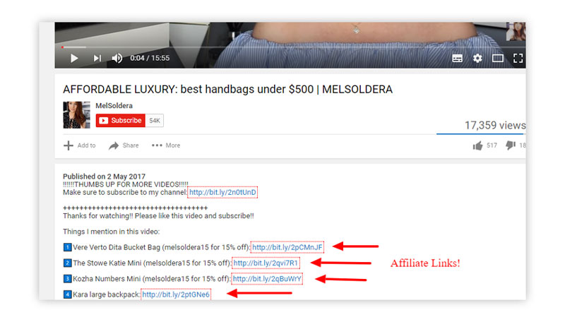 affiliate marketing links on youtube