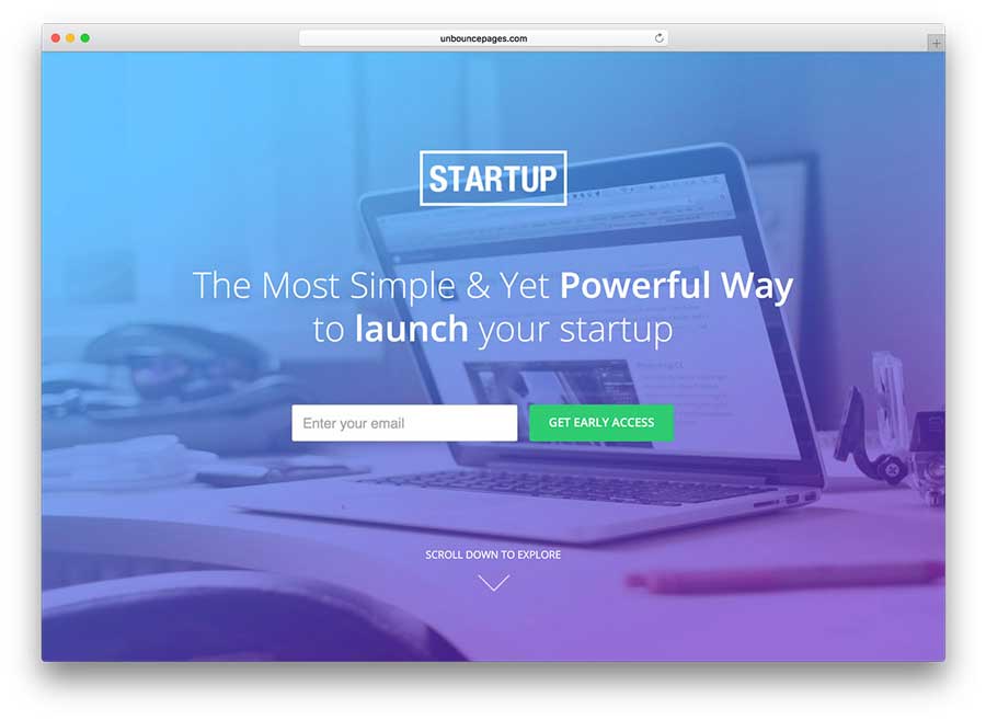 StartUp landing page with CTA button