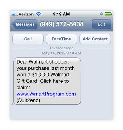 walmart spam sms message