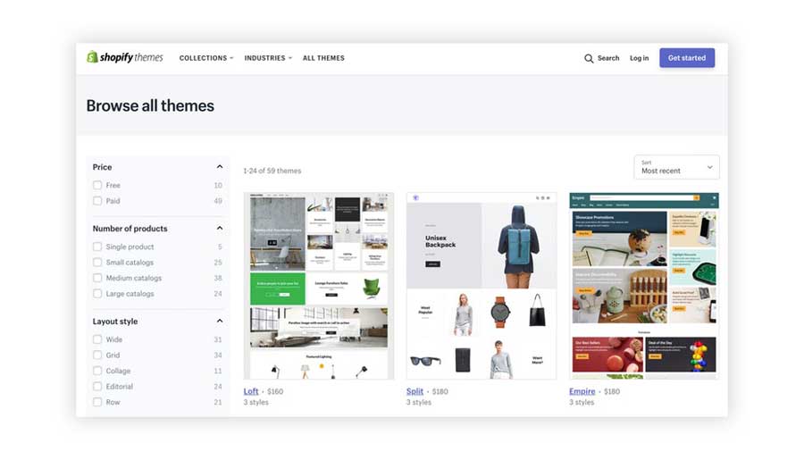 different themes in shopify