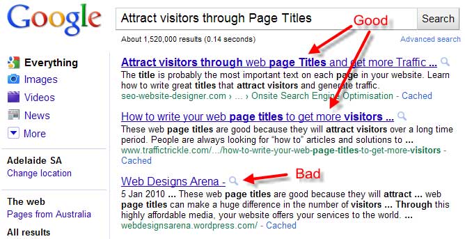 examples of good and bad SEO page titles