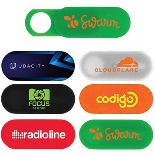webcam covers with different colors and logos for events