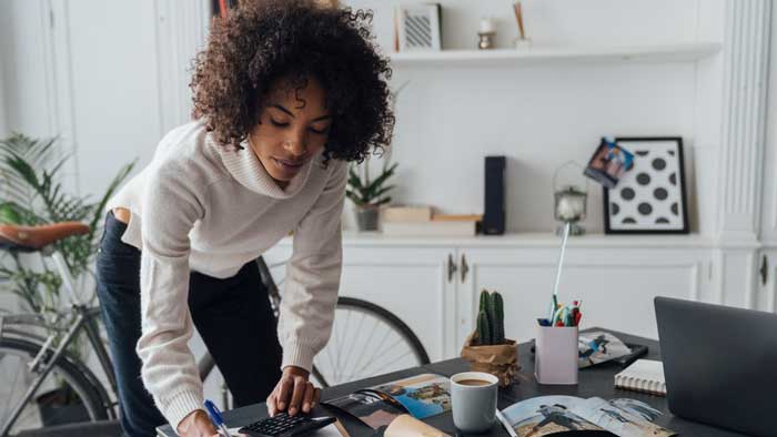 a photo of a woman wearing business attire for working remote