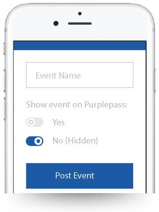 iphone screen shows option for No (hidden) or Show event on Purplepass