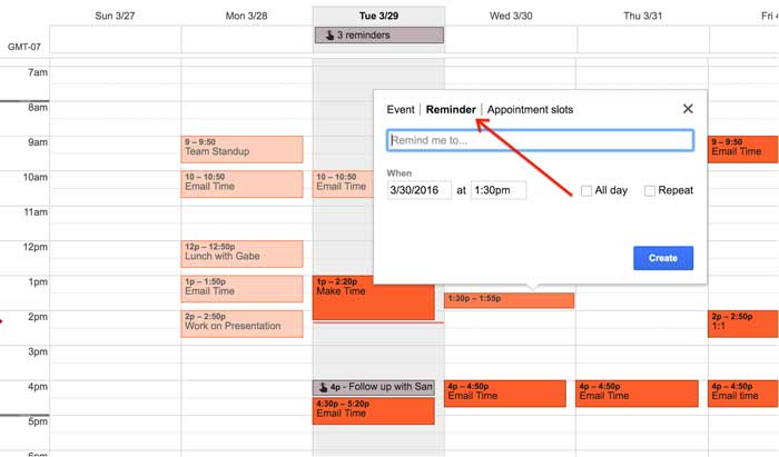 Setting-up a calendar reminders