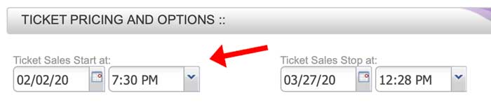 Changing ticket sales date in Purplepass account