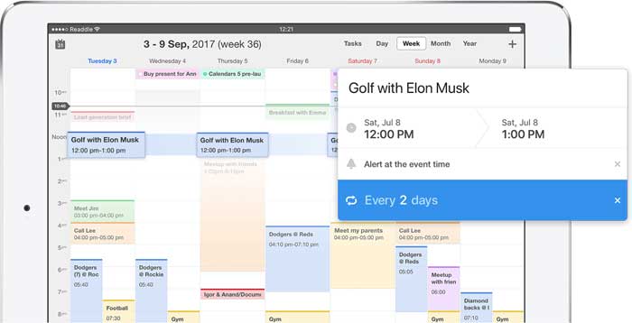 a calendar app for the event planner