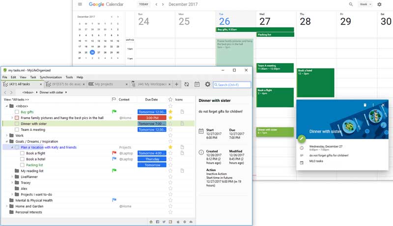 sample MyLifeOrganized calendar and task management