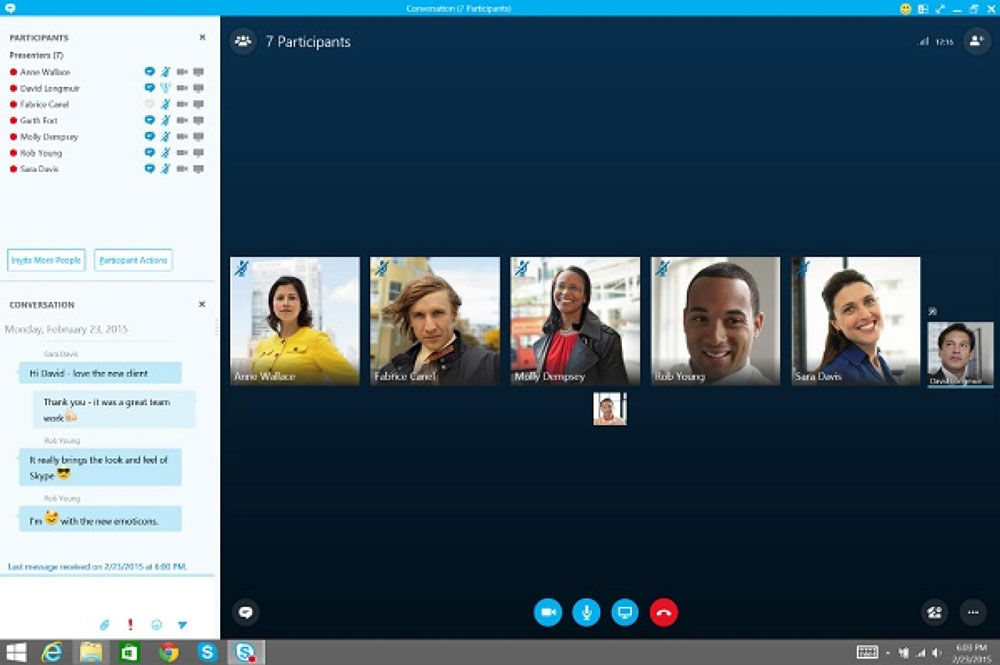 a team is holding virtual meeting via Skype