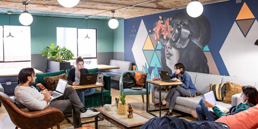 a group of remote workers in a coworking space