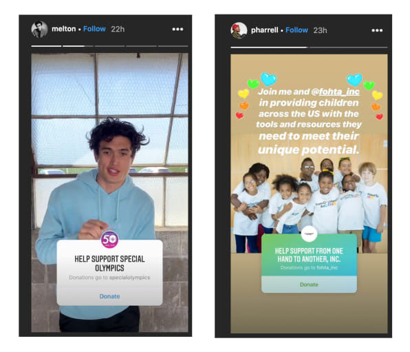 instagram live video with option to donate