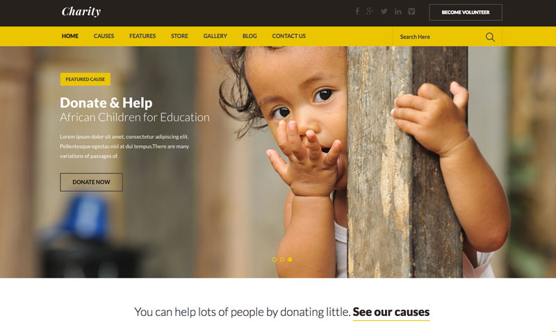 a child as cover photo of a non profit website