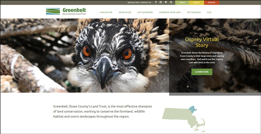 homepage of the website of Greenbelt, Essex County's Land Trust