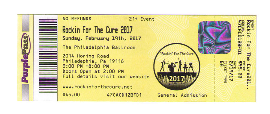 Purplepass yellow ticket for Rockin for the Cure