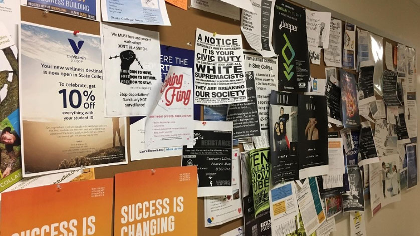 a-bulletin-board-full-of-postrs-and-flyers-on-campus