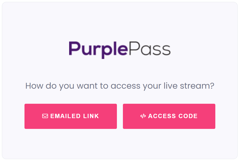 a pop-up screen with Purplepass' logo and two buttons that are pink