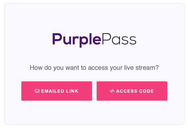 Live stream widget Purplepass access screen