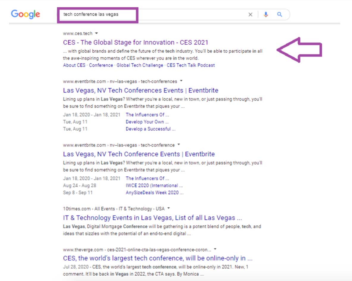 a-screenshot-of-Google-with-a-purple-arrow-pointing-to-the-search-bar