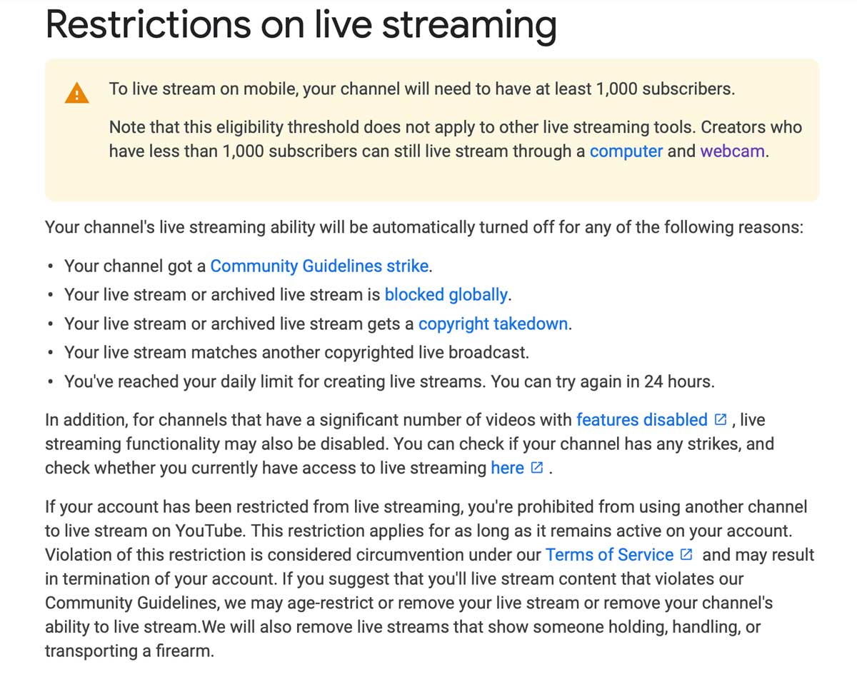 youtube live streaming eligibility