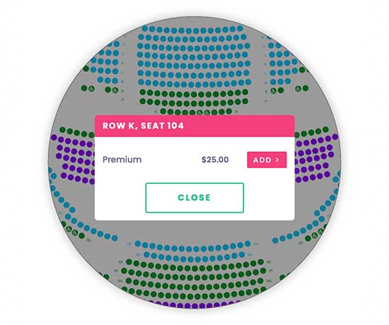 Purplepass seating map selection; customizable event ticket packages